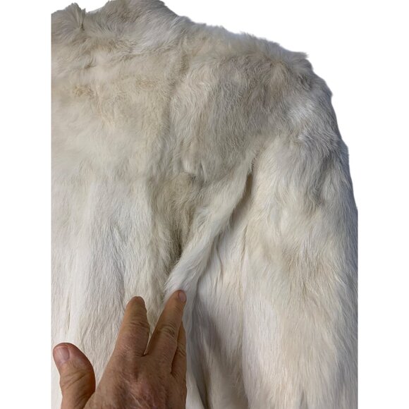 Vintage White Rabbit Fur Jacket S/M With Satin Lining & Hook Closure RN10523 - Picture 7 of 13